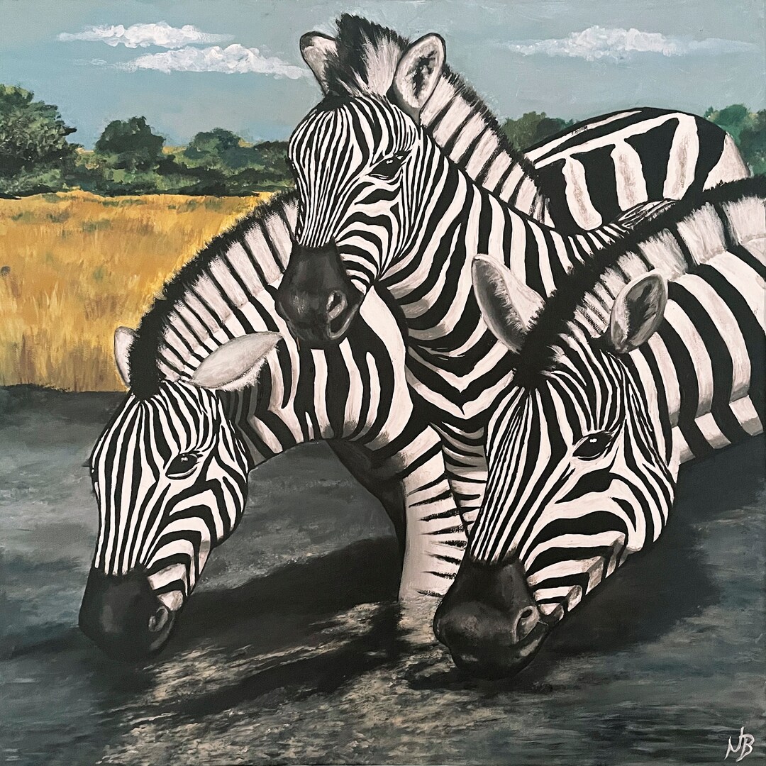 Zebras Acrylic Painting 50 X 50 Cm Original Painting Etsy