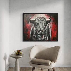Bull acrylic painting, 100 x 80 cm, abstract original painting, acrylic on canvas