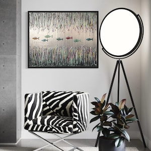 Silver School Acrylic Painting &quot;Silver School Of Fish&quot;, 100 x 80 cm, abstract original painting, acrylic on canvas