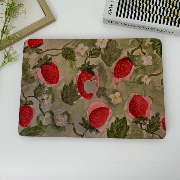 Strawberry Flowers MacBook Case Macbook Cover for Pro 16 15 14 13,2023 2022 2021 2020,Air 15 13 11 Macbook Case,M1 M2 Laptop Case Skin