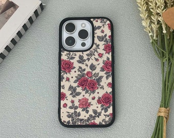 Coque de portable fleurs rouges 15 14 13 12 11 Pro Max Coque pour iPhone 15 14 13 12 11 Pro 15 14 Plus Coque 13 12 Mini coque XR X XS Max 8 7