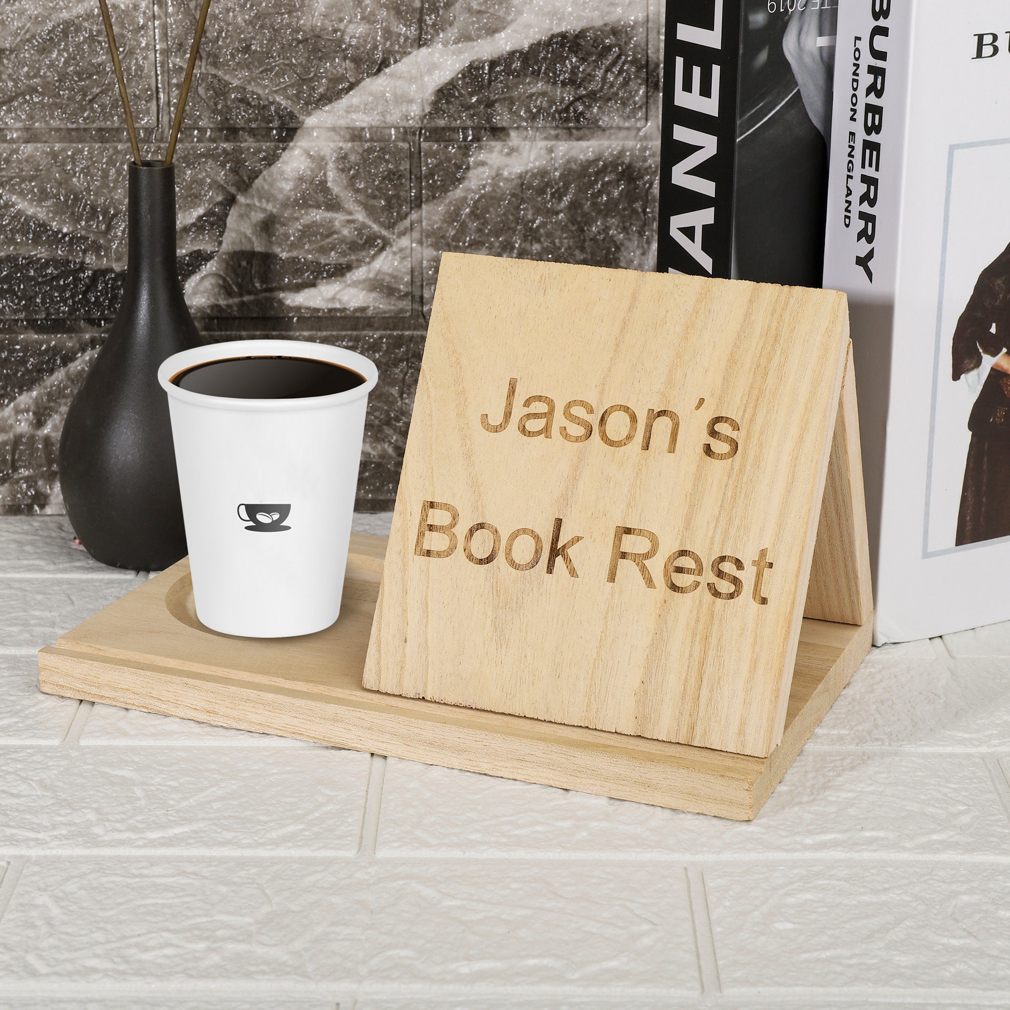 Wood Triangle Book Rest, Night Stand Book Holder, Personalized