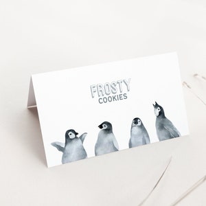 Penguin Birthday Food Tent, Penguin Birthday, bewerkbare vouwkaart, Penguin Party afdrukbaar, 3,5 x 2, bewerkbaar, afdrukbaar, Instant Download