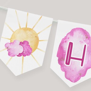 Pink Sun First Birthday Banner: Watercolor Party Decor (5x7 Printable, Instant Download)