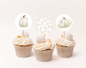 White Pumpkin Cupcake Toppers: Autumn Birthday Party (Printable, Instant Download), 2.5"