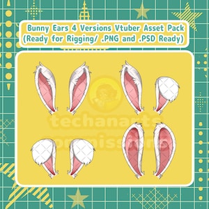 Bunny Ears  4 Versions Vtuber Asset Pack (NOT RIGGED)/ Ready for Rigging/ .png and .psd files included