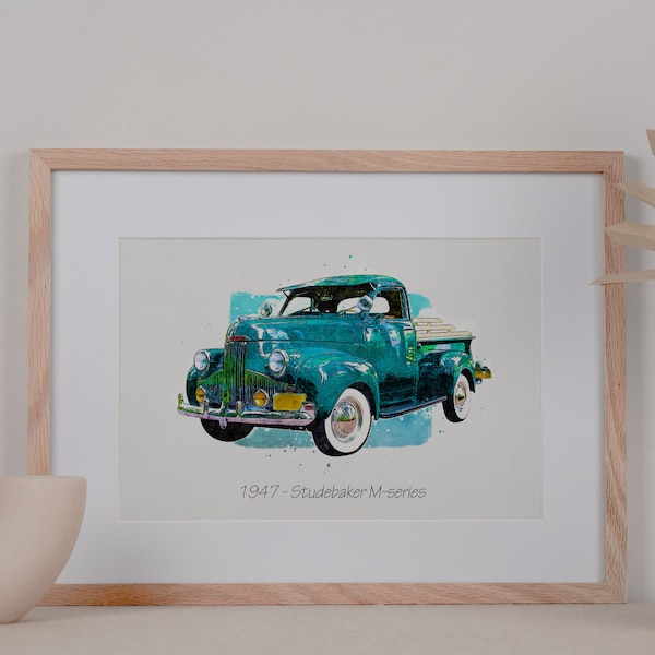 Digital Car Illustration Car Portrait Wall Art Gift for Men Car Lovers  Gift for Him Fathers Day Gift from kids 1947 - Studebaker M-series
