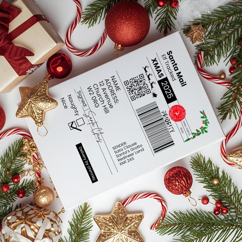 Editable Santa Label Canva Template | North Pole Express Mail Tag ...