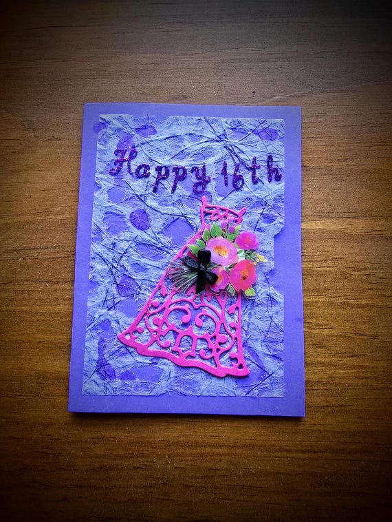 Handmade Birthday, Sweet 16, Quinceañera Card with Silk Embellishment