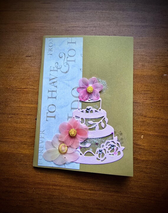 Handmade Wedding, Engagement Card with Silk Embellishments