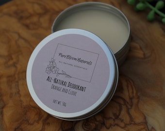 50g Natural Organic Orange and Clove Deodorant, Handmade