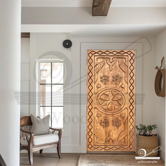 Hand Carved Wood Door: Japanese Clan Symbol Wall Art - Etsy