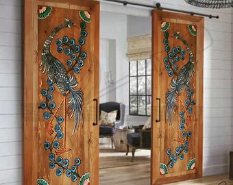 Hand Painted Flamingo Wood Door: Artistic Floral Entryway Panel