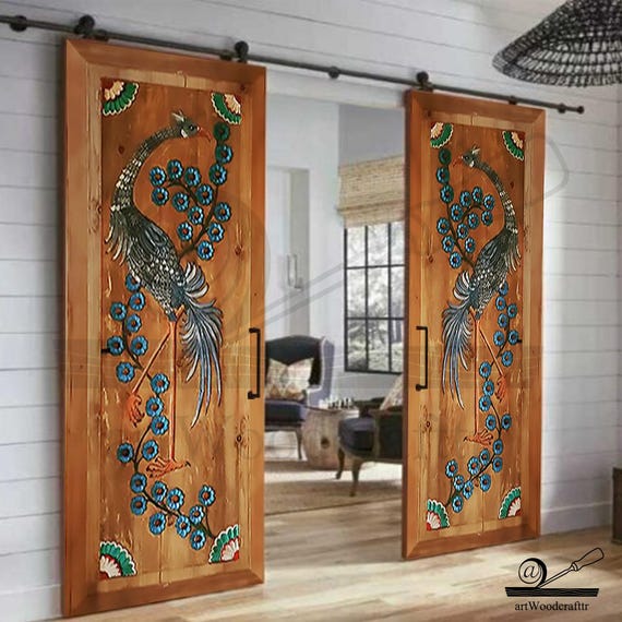 高級Hand Painted Woodgraph DORE’93 木彫り Hand Painted Flamingo Wood Door: Artistic Floral Entryway Panel - Etsy