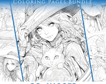 30+ Witchcraft Anime Coloring Manga with Owls | Coloring Pages for Adults Printable Book Art, Coloring Anime | PDF + JPGS