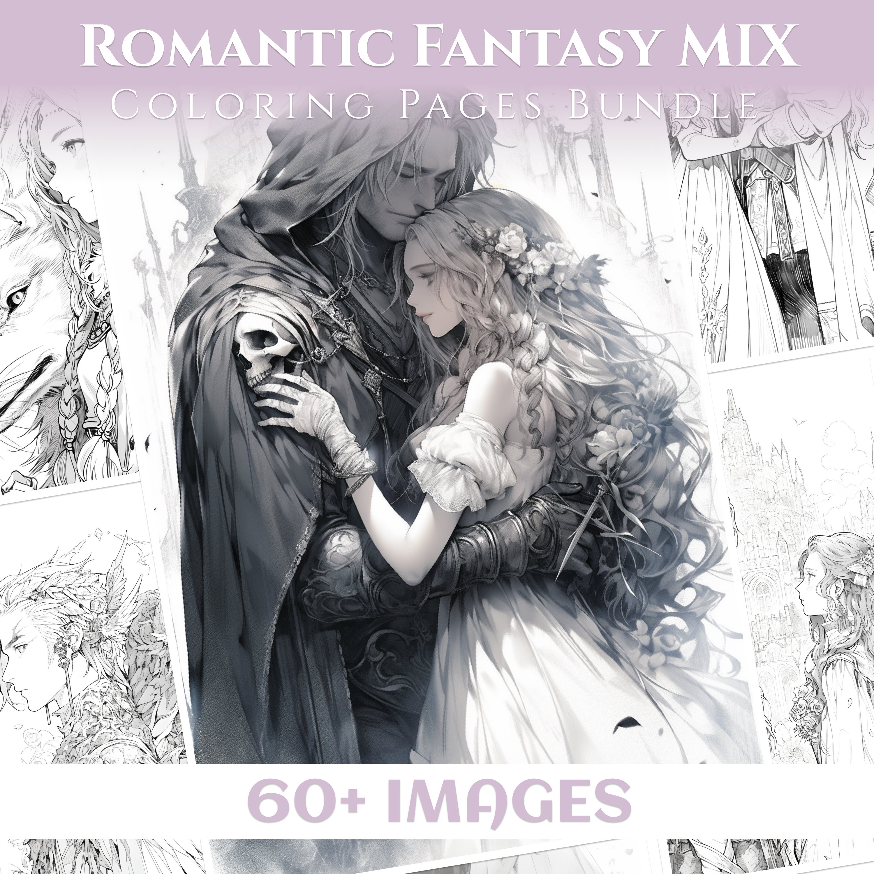 60 Manga Mix Volume I Romantic Coloring Page for Adults Printable Book