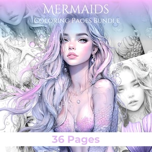 Mermaids Coloring Pages for Adults | Printable Book PDF | Grayscale & Sepia Coloring | 36 PAGES