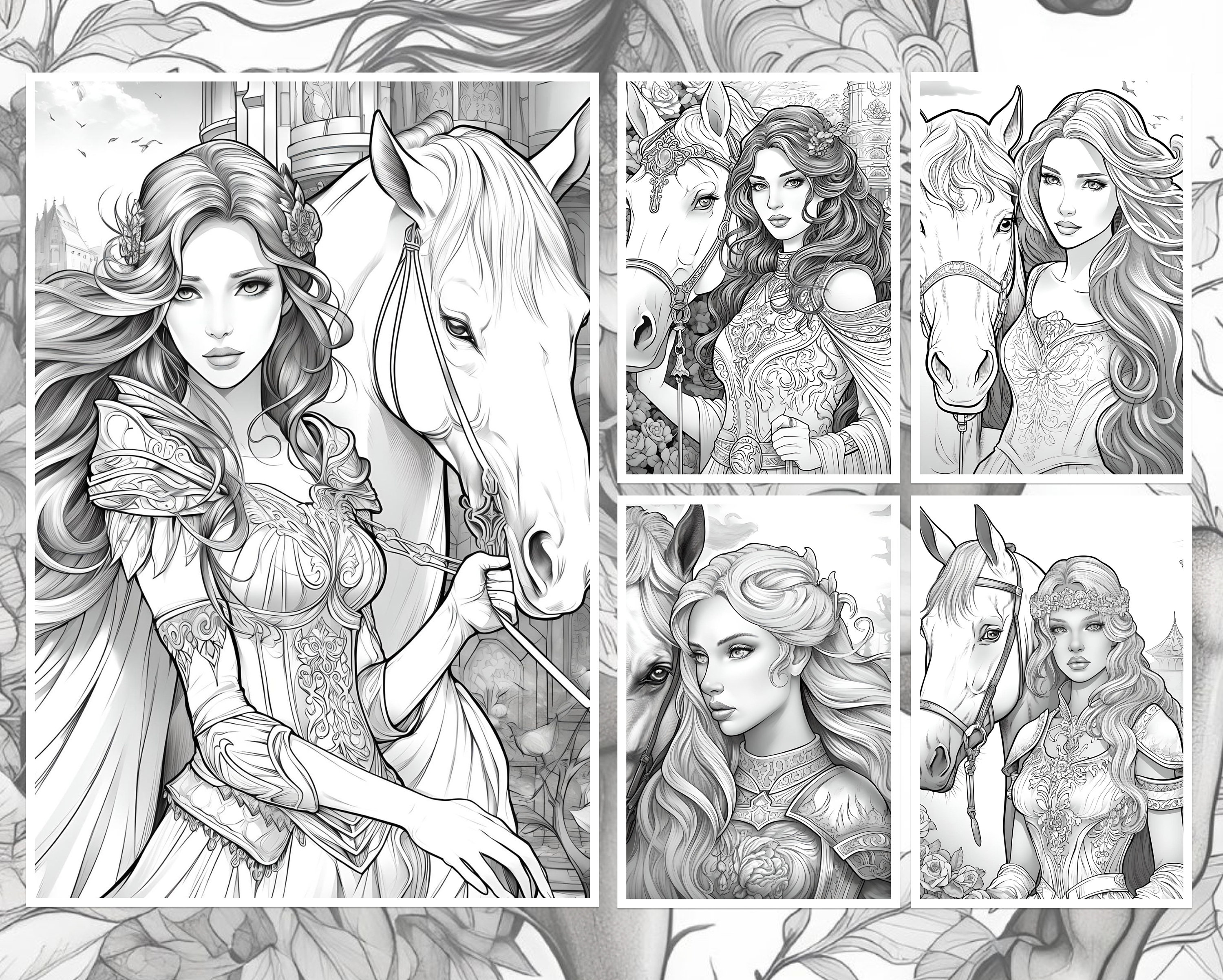 40 Fantasy Princess Coloring Pages for Adults With Magical Horses ...