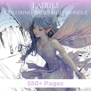 Printable Fairy Coloring Pages for Adults Printable Book Fantasy, Fairies in Grayscale and Outline | 550+ PAGES