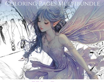 Printable Fairy Coloring Pages for Adults Printable Book Fantasy, Fairies in Grayscale and Outline | 550+ PAGES