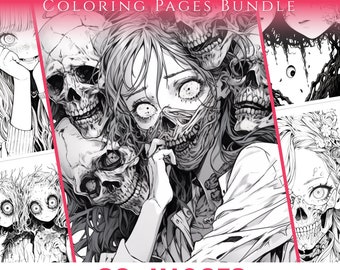 Horror Anime Coloring Pages | Printable Book Art, Grayscale Coloring sheet | 60+ JPGS