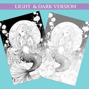 30 Coloring Pages With Manga Mermaids, Grayscale Coloring Sheet HD ...
