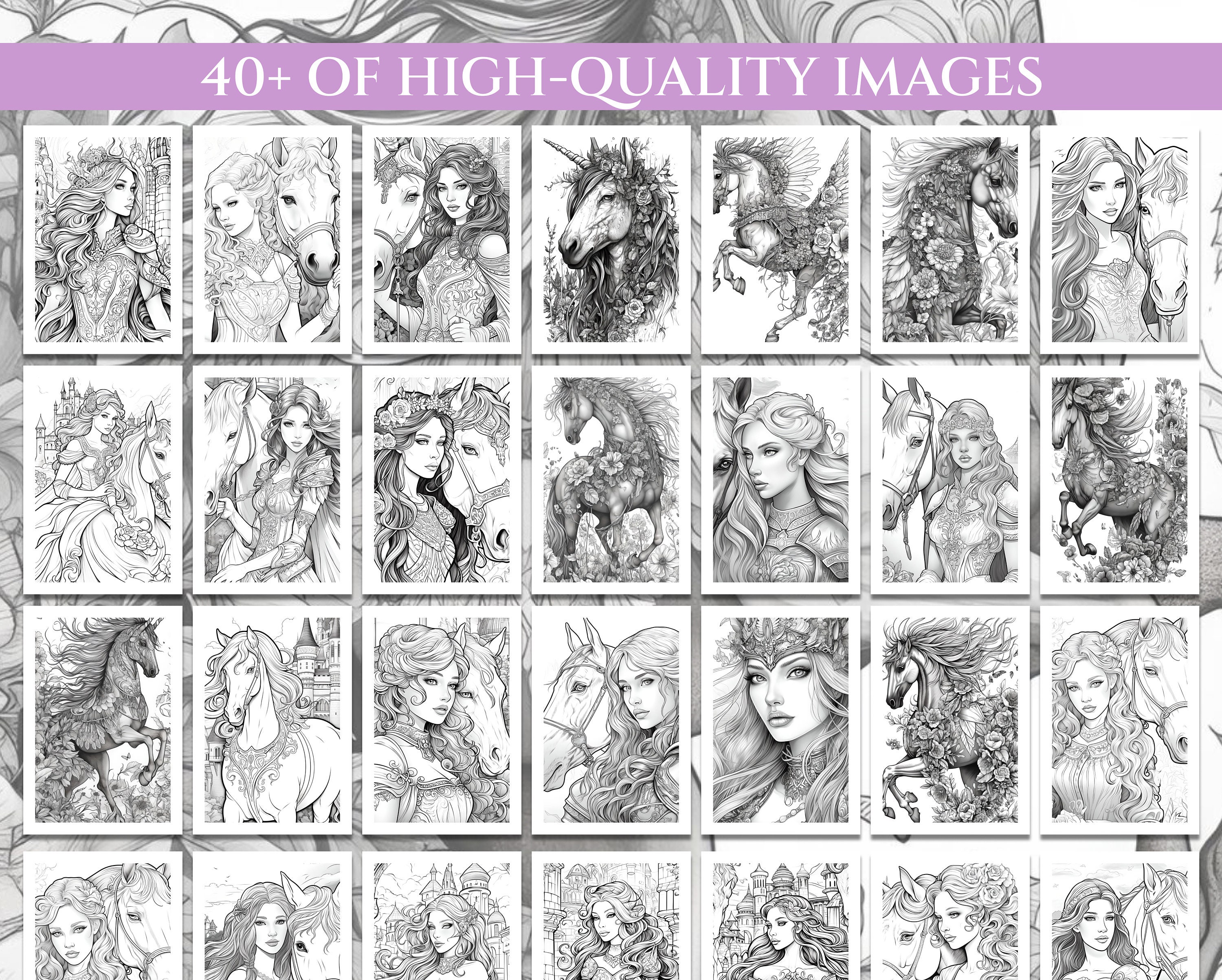 40 Fantasy Princess Coloring Pages for Adults With Magical Horses ...