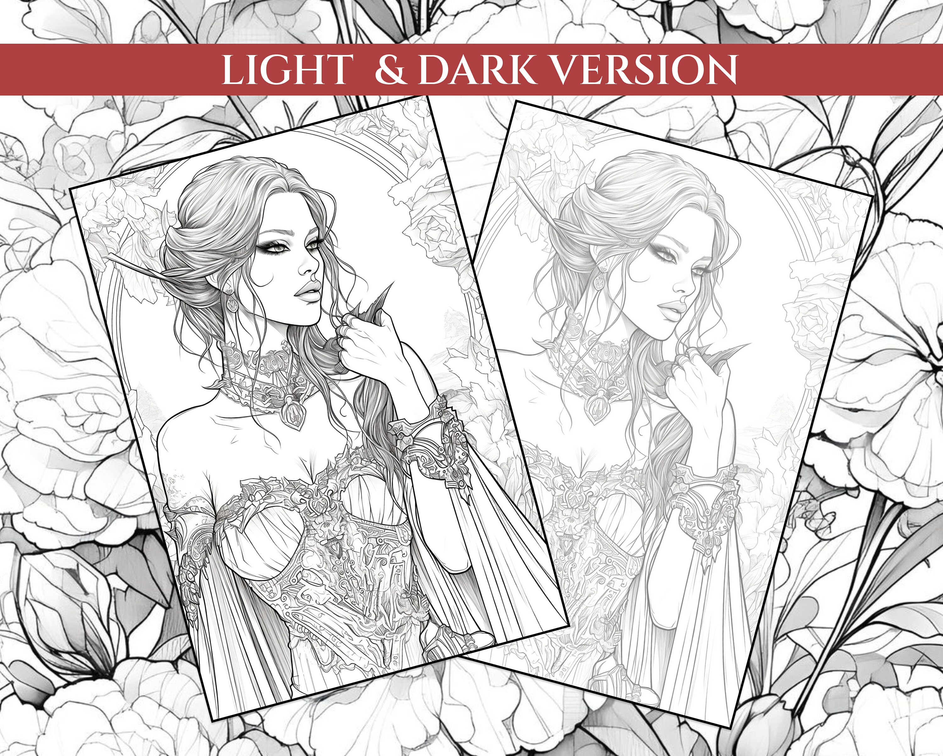 140 Coloring Pages of Vampires for Adults Printable Book Dark Fantasy Art, Grayscale Coloring ...