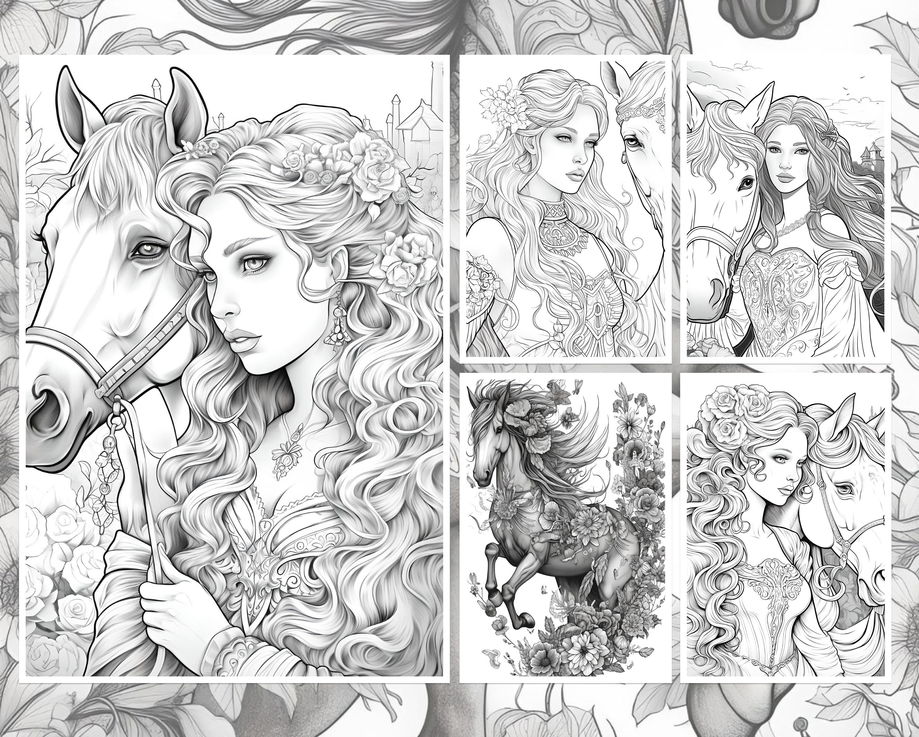 40 Fantasy Princess Coloring Pages for Adults With Magical Horses ...