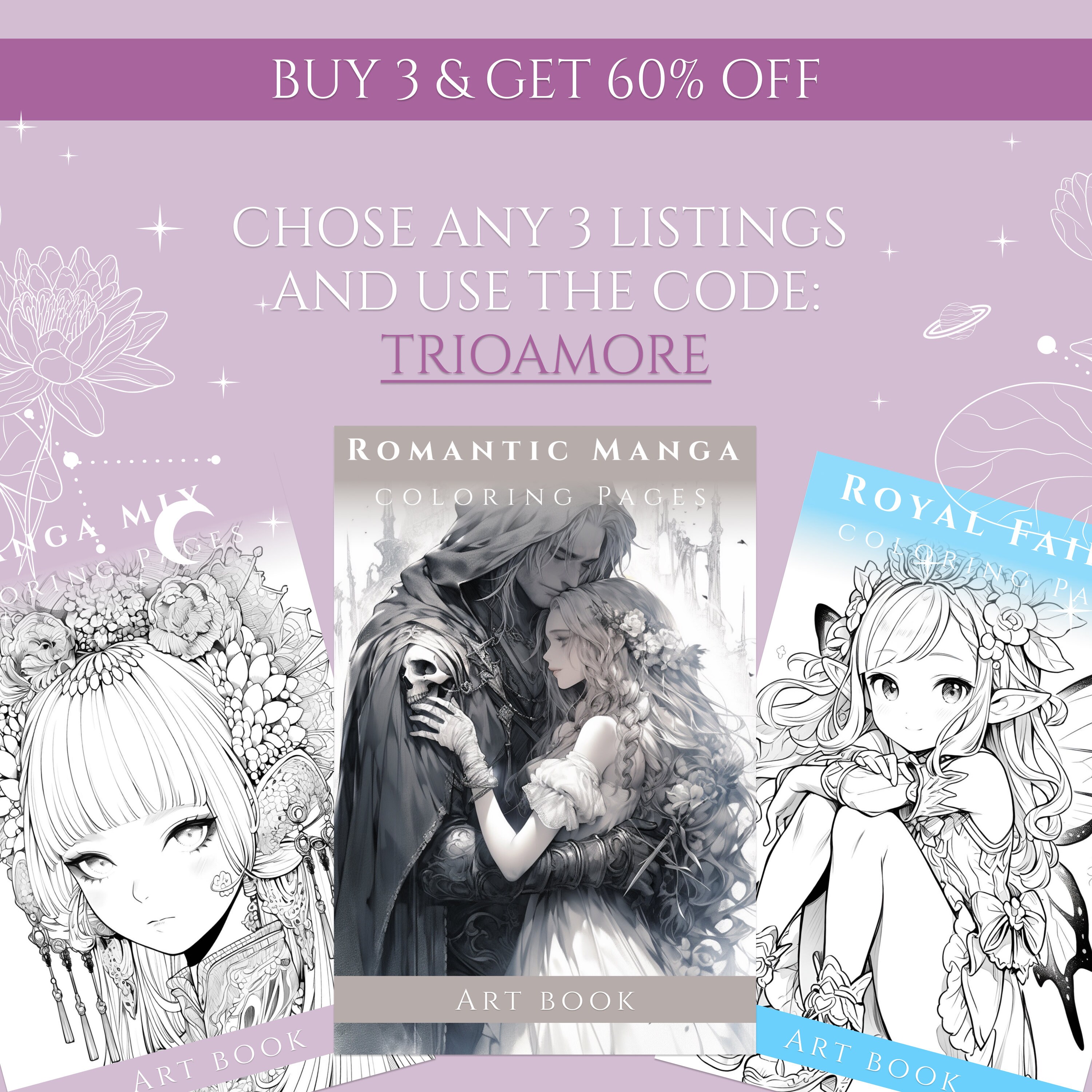 60 Manga Mix Volume I Romantic Coloring Page for Adults Printable Book