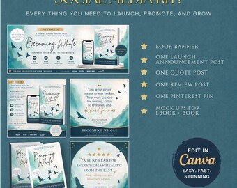 Author Social Media Kit • Canva Templates for Book Promotion • Instagram, Facebook & Pinterest (Digital Download)