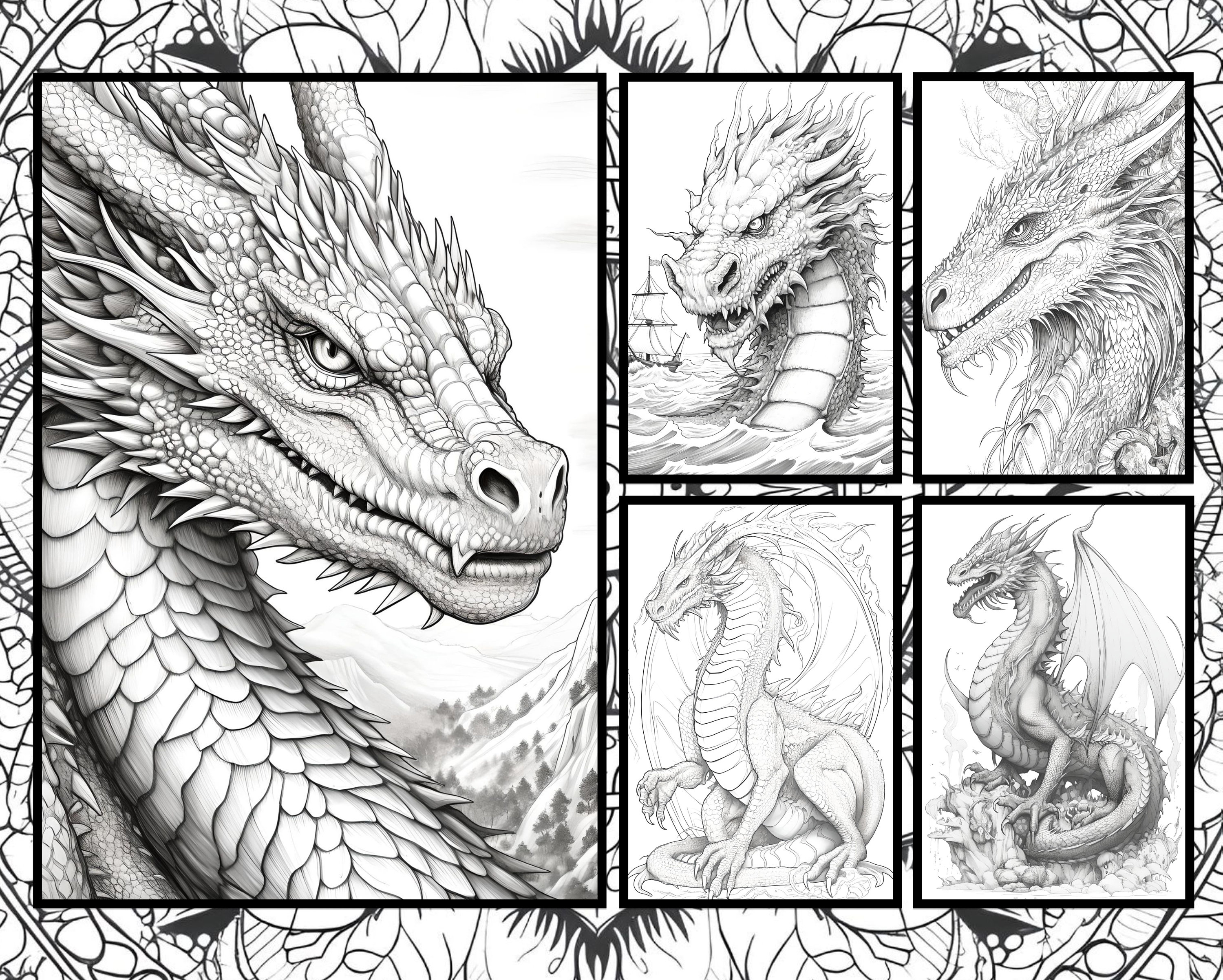 24 Dragons to Color Realistic Coloring Pages for Adults Printable ...