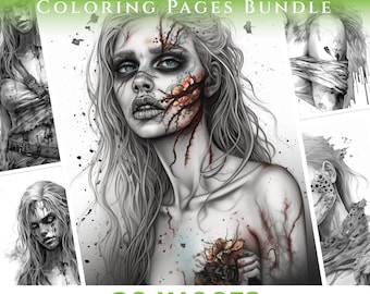 Kleurboek zombiemeisjes: 30 afdrukbare horrorpagina's (pdf en jpg)