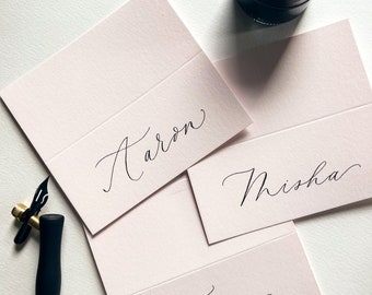 Blush Place Cards | Handwritten Sustainable Modern Calligraphy Wedding and Event Blush Place Cards (Folded). Sustainably Sourced.