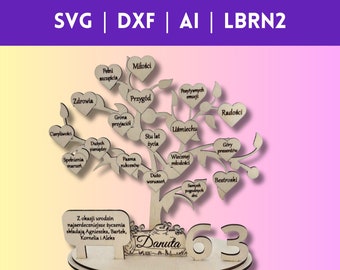 Drzewko z serduszkami na życzenia - pliki wektorowe (svg, dxf, ai, lbrn2)