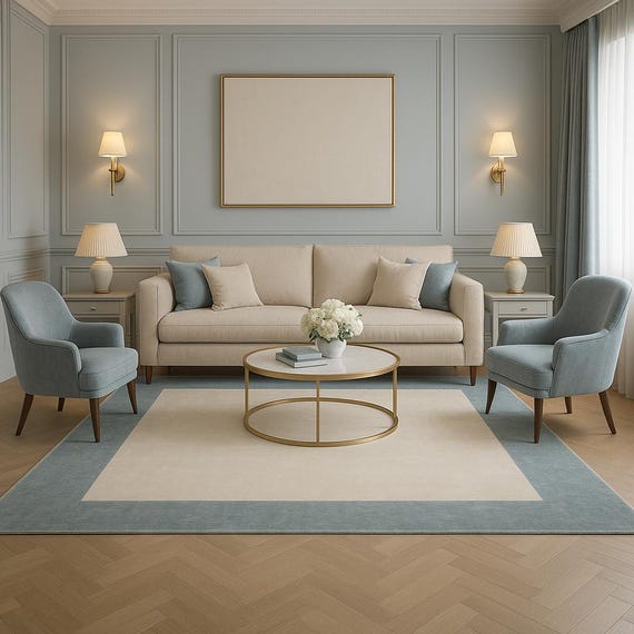 Elegant 100% Viscose (silk) Handloom Rug with Blue Border and off-white center color for Home Decor, Living Room, Bed Room Rug Mfd By -YDC