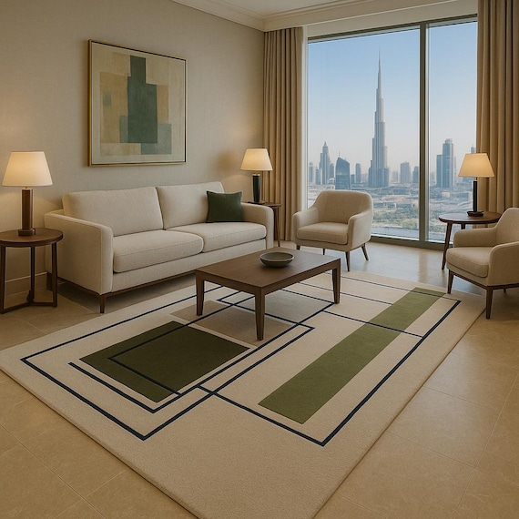 A Masterpiece of Modern Geometry: The Hand-Tufted Rug That Redefines Elegance for Living room ,Bed room, Kids room, Office room and more.