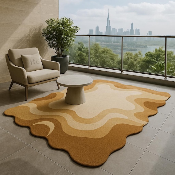 Hand Tufted Wavy Wool Rug: Earthy Neutral, Modern Minimalist