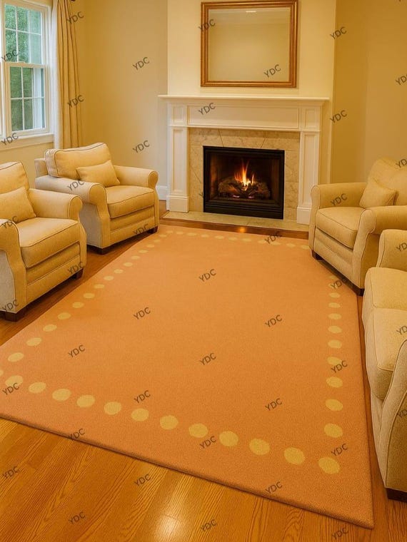 Peach Border Dot Rug | Hand Tufted Wool Carpet | Modern Minimal Decor for Living Room