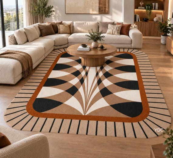 Hand Tufted Rug – Modern Geometric Abstract Area Rug, Beige & Black