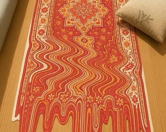 Melting Persian Rug | Hand Tufted Wool Carpet | Abstract Red Orange Home Decor