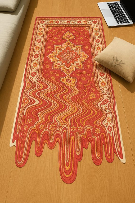 Melting Persian Rug | Hand Tufted Wool Carpet | Abstract Red Orange Home Decor