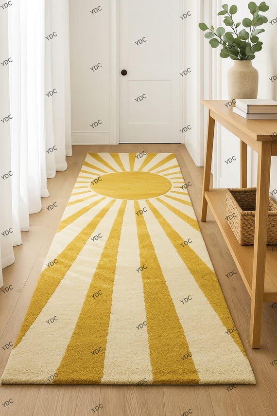 Hand Tufted Wool Area Rug: Sunshine Burst Design - Custom Size