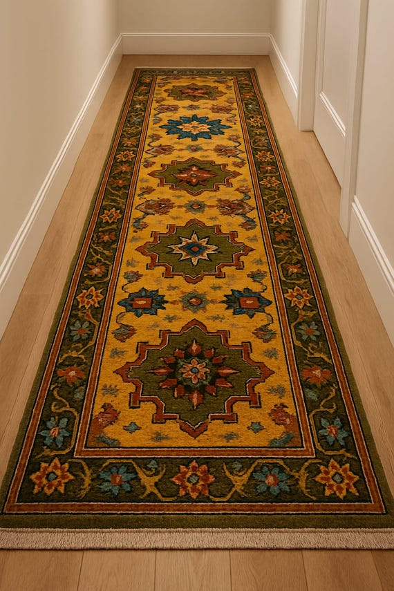 Hand Knotted Runner Rug in New Zealand Wool | Traditional Hallway Carpet