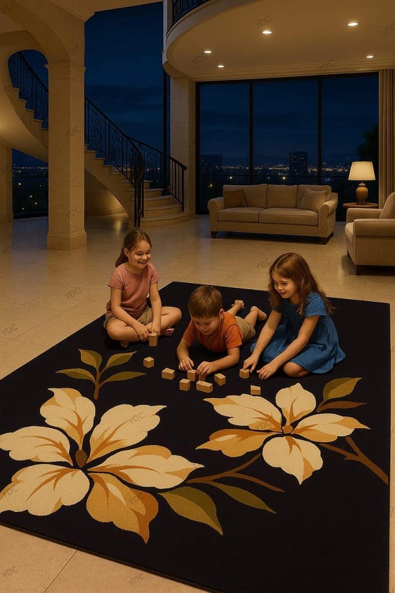 Large Floral Rug | Hand Tufted Wool Carpet | Elegant Flower Area Rug for Living Room
