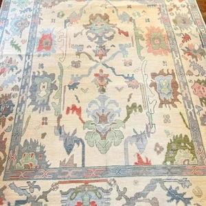 Hand-Knotted Wool Rug: Vintage-Inspired Pastel Floral Carpet - 8x10, 9x12 Custom Sizes