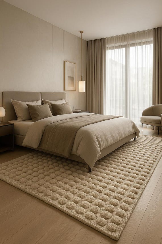 Hand Tufted New Zealand Wool Rug: High-Low Dot Pattern, Modern Neutral Carpet