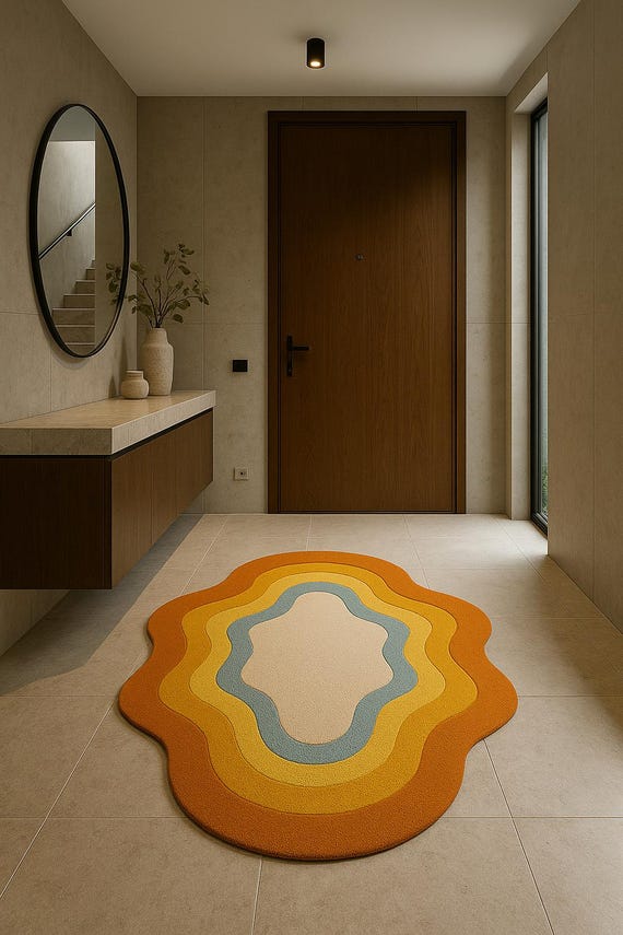 Hand Tufted Wool Rug: Freeform Asymmetrical Design, Earthy Tones