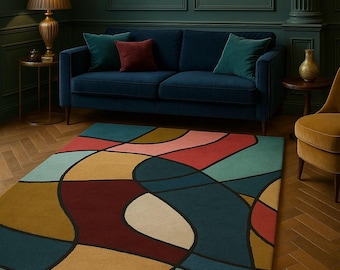 Colorful Abstract Wool Rug • Modern Geometric Area Carpet • Custom rug