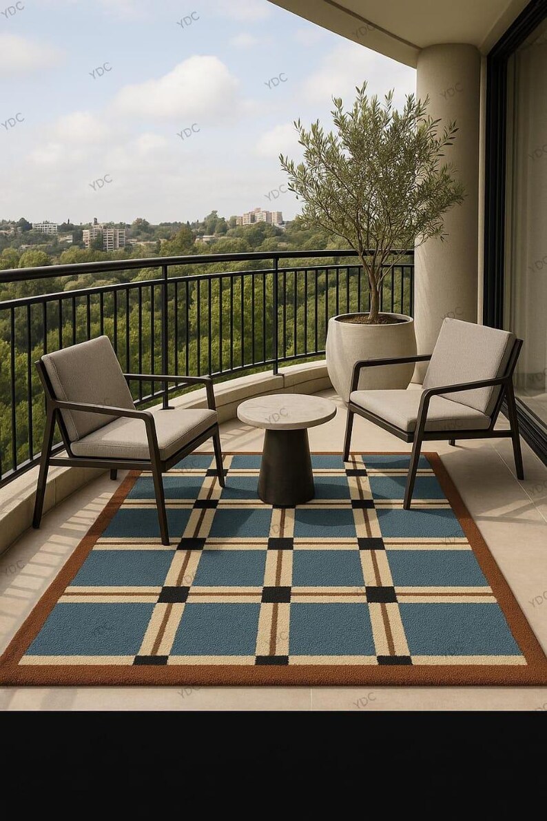 Blue Checkered Rug, Hand Tufted New Zealand Wool Modern Plaid Area Rug ...